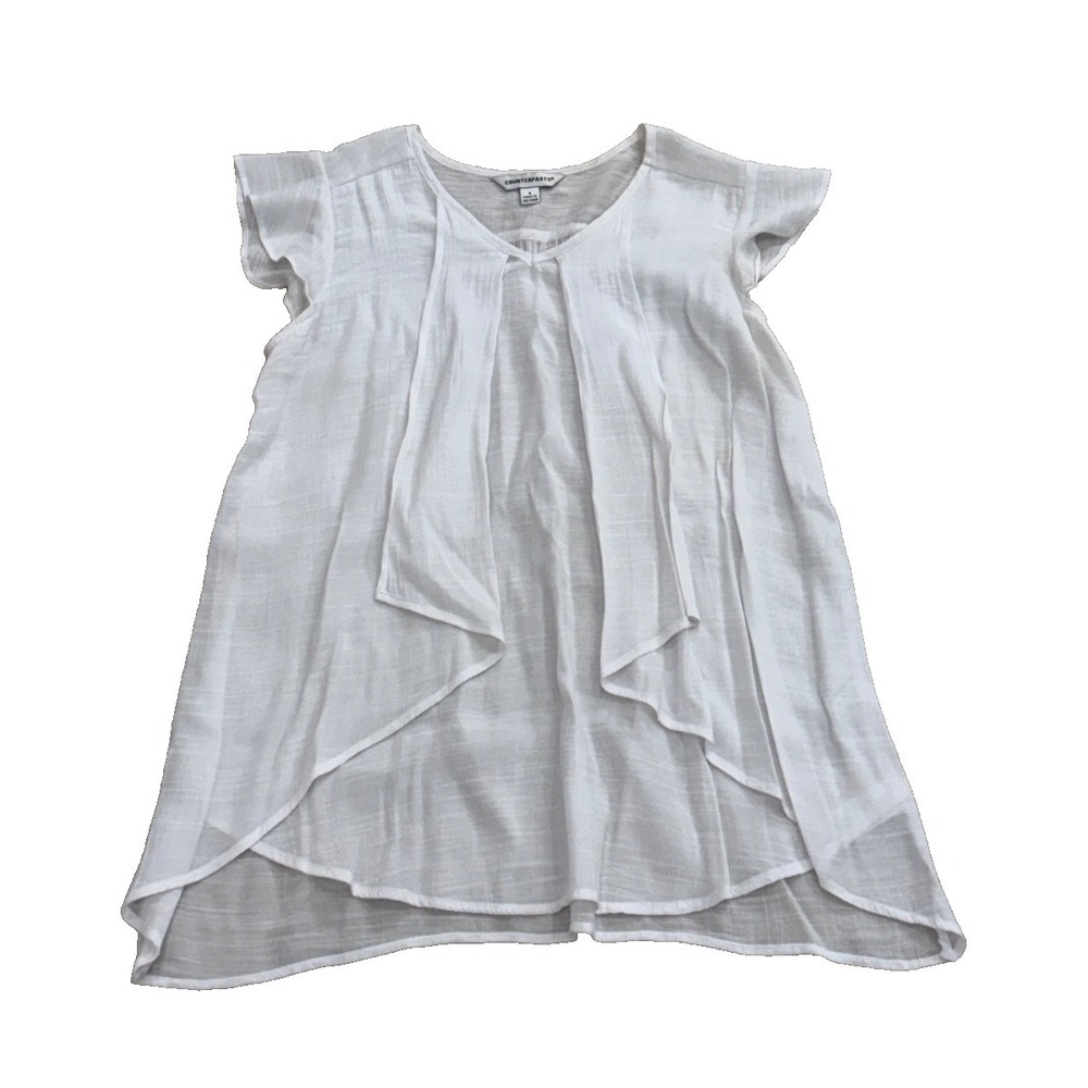 Counterparts Rayon Blend Ruffled Sleeve Blouse; Layered; White; Size Small